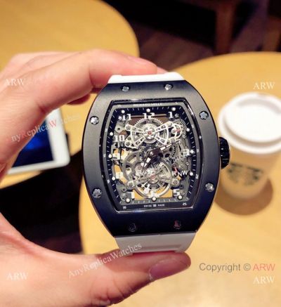 Richard Mille Knock off RM 17-01 Watches Black Case White Rubber Strap